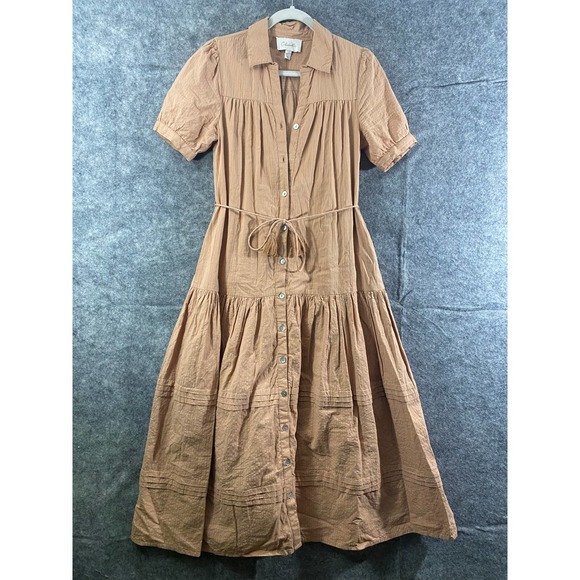 Cleobella Maxi Dress Small Tan Button-Up Short Sleeve Shirtdress Revolve - Picture 3 of 15